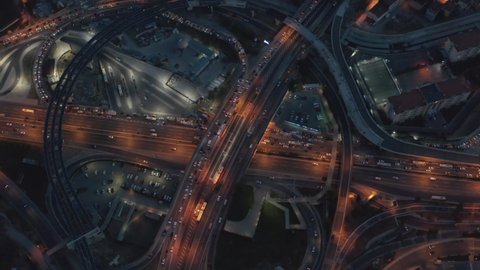 Huge Freeway interchange at Night with Car Traffic in Istanbul Financial District