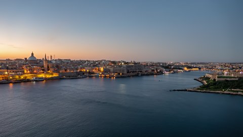 Morning night to day timelapse of Valletta old town, Malta