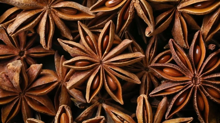 Dried star anise fruit and seed close up full frame as a background Royalty-Free Stock Footage #1065708487