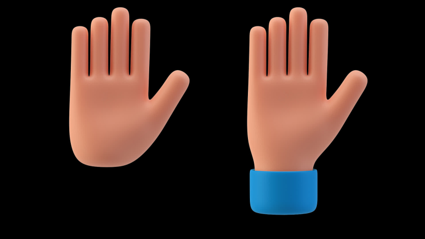 Waving hand animation. Hello Hi Goodbye Buy gesture. Emoticon sign. 3D cartoon emoji friendly funny style seamless looping 3D rendering video with alpha. Royalty-Free Stock Footage #1065710533