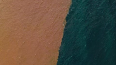 Drone aerial  of coastline in Santa Cruz de Tenerife Canary islands.
Sewage pollutes the Atlantic Ocean.