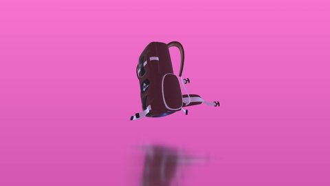 Sport Backpack on an isolated pink background. Backpack rotates slowly in air. Realistic 3d animation. Loop 3D Renderings Animations. Floating animation.
