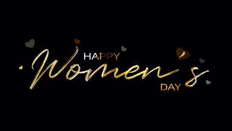Happy Women's Day golden text with light effect. 4K 3D rendering isolated transparent with alpha channel Quicktime prores 4444. Seamless loop element for for Happy Women's Day title intro overlay. 