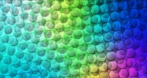 4K looping light blue, green footage with disks. Colorful fashion clip with gradient dots, circles. Film business advertising. 4096 x 2160, 30 fps.