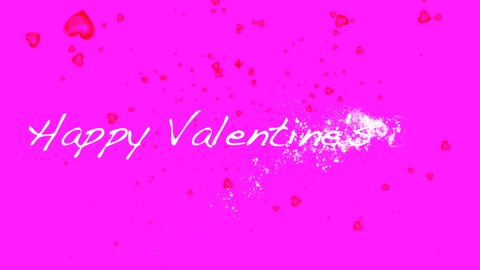 Abstract white text Happy Valentines Day and red hearts floating on pink background. Valentines Day Seamless loop Background