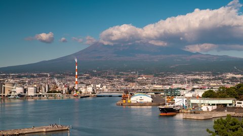 Mt. Fuji, Japan with factories in Shizuoka.