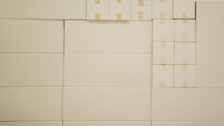 Warehouse worker holds parcel with FROM DENMARK text on it