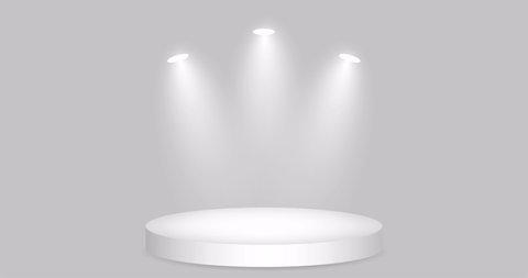 Abstract podium with lighting white color on a gray background. Podium stage for an award ceremony or performance by an artist. 4k animation. Alpha channel.