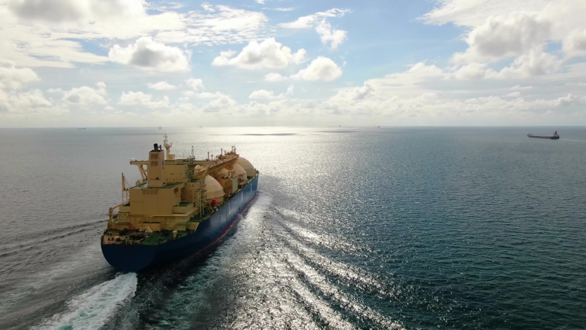 Liquefied natural gas tank in the open ocean, Transportation of liquefied gas and oil products. LNG | Shutterstock HD Video #1065786847