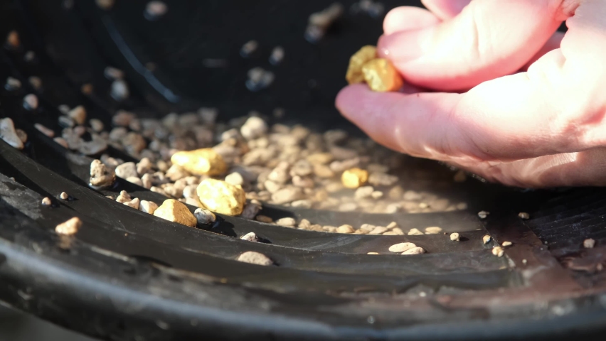 The man was picking up the pure gold that was sifted from the mine | Shutterstock HD Video #1065801967