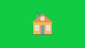 Home Flat Animated Icon on Green Screen Background. 4K Animated Icon to Improve Your Project and Explainer Video.