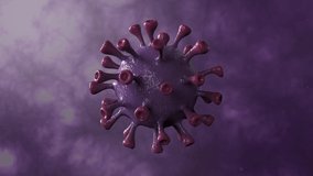 Corona Virus Violet Rotation spinning in center Isolated with Dinamic Background. Microbiology And Virology Concept Covid-19. Virus banner. Disease and Epidemic. 3d render 4k hd video high quality.