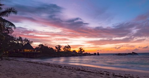Time lapse sunset view from Pointe Ste Marie on the west coast of Praslin Island in the Seychelles