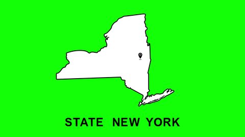 New York State of USA with pointer in capital city Albany. Animated close up map of New York highlighted from map of USA. Zoom showing of state for voting, social information, news. 4K. Alpha channel.