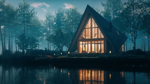 Triangular Modern Lake House In Misty Forest