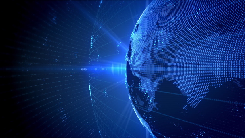 Blue Earth globe rotating with negative space for text.