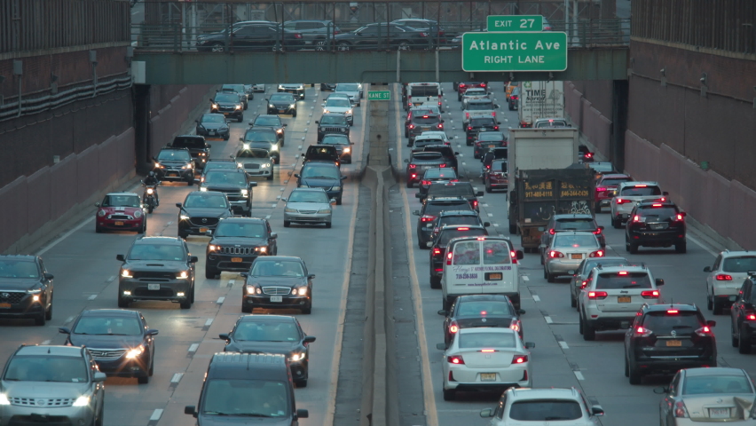 time lapse overhead day view of cars on Bkln Queens Expressway by Atlantic exit