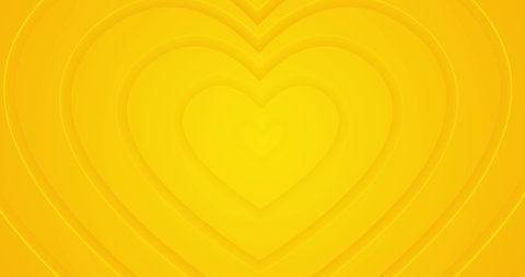 Light sunny yellow hearts move from center. 4k seamless looped animated background. Happy Valentine's Day concept. Romantic minimal 3d tunnel. Animation for event, love stories, text box, blank frame 