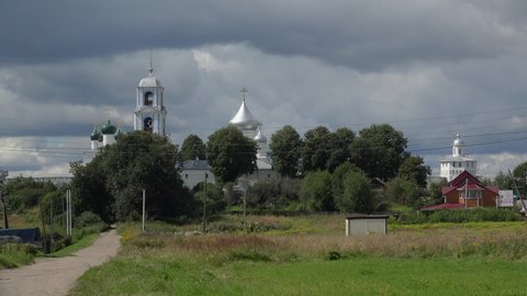 Pereslavl-Zalessky, Russia - AUGUST 09, 2020:
Nikitskaya Sloboda village with the  Nikitsky Monastery. 