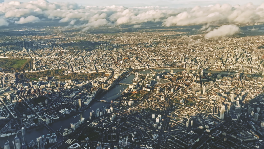 Cinematic Aerial of London and the Thames Royalty-Free Stock Footage #1065837037