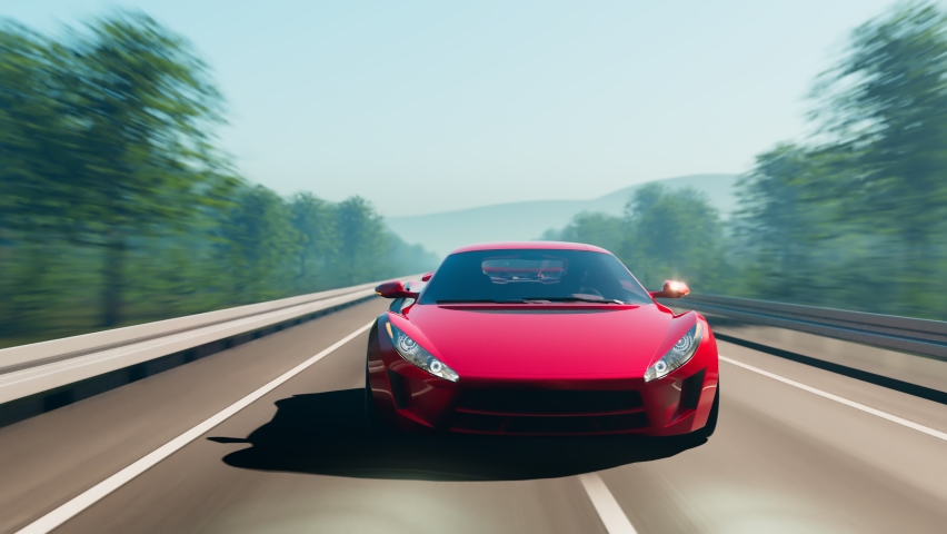 A red sports car is driving the road at high speed. A police car is following him with its lights flashing. Police chase. The highway patrol is chasing the fast vehicle. Eluding a police officer. Royalty-Free Stock Footage #1065848914
