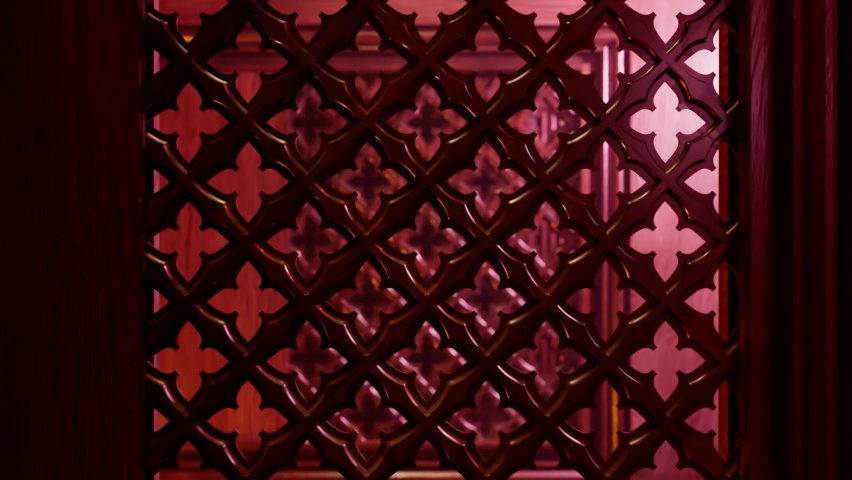 Seamless looping animation of a wooden screen in a confessional booth in church. Christian chapel details. Place in a catholic church to confess sins. Sacrament. Symbol of Devine mercy, forgiveness. | Shutterstock HD Video #1065849025