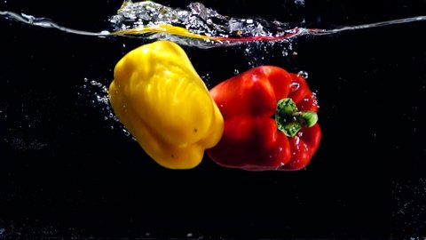 product video cooking vegetables fall into water in slow motion