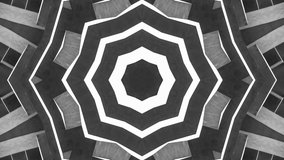 Black and white 3d background animation kaleidoscope effect 4k video.