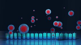 abstract graph of columns or bars around which coronaviruses like covid-19 fly. 3d infographic looping background in 4k. Numbers over columns, flowing animation. Fluctuations during pandemic - Powered by Shutterstock - Get 15% off with code: PIKWIZARD15