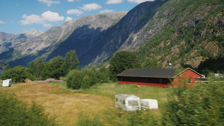 Beautiful Norwegian landscape, view from the car window