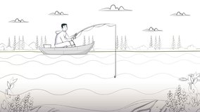 Man fishing in lake animation, stay calm, be patient.
