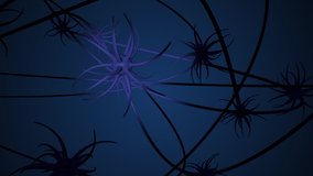 4k video of neuron cells with glowing link knots in abstract dark space.