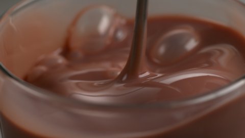 Pouring chocolate protien shake in slow motion.