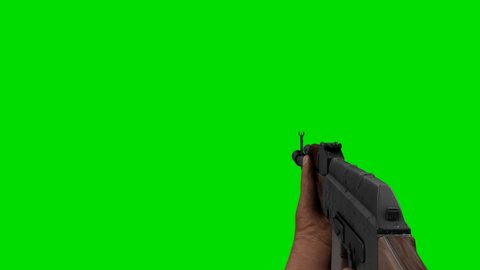 Running soldier with ak-47 on. Green screen. First person shooter game template. Loop video