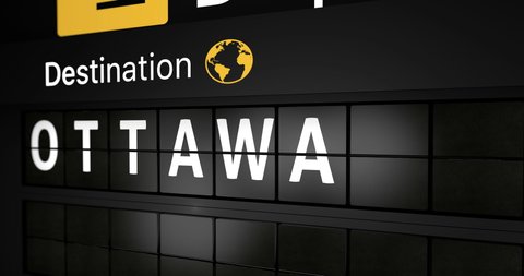 3D generated animation, analog flight information display board with the arrival city of Ottawa, 4 different animations
