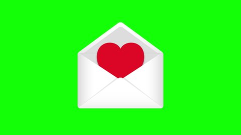 Love message animation. Red hearts fly out of envelope. Classic white paper envelopte. Template animated card for Valentines Day, Mother's Day, 8 march, Wedding. Holiday concept. Alpha Channel. 4K.
