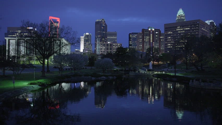 Charlotte, North Carolina, USA skyline at Marshall Park.