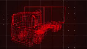 Animation of red 3d drawing of truck and technical data processing. digital interface global connection and communication concept digitally generated image. - Powered by Shutterstock - Get 15% off with code: PIKWIZARD15