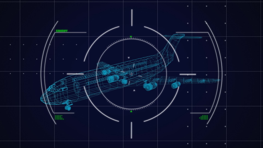 Animation of scope scanning and blue glowing 3d plane drawing with data processing. digital interface global connection and communication concept digitally generated image. - Powered by Shutterstock - Get 15% off with code: PIKWIZARD15