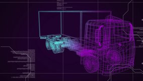 Animation of green to pink 3d drawing of truck and technical data processing. digital interface global connection and communication concept digitally generated image. - Powered by Shutterstock - Get 15% off with code: PIKWIZARD15