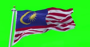 Malaysia flag realistic waving in the wind 4K video, for Independence Day or Anthem etc, green screen background chroma key (Perfect Loop)