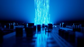 Impressive animation shows data flow in a motherboard in pc. Highlighted processor among circuits and electronic components.CPU. Hardware. Concept of digital communication, cloud computing, processing - Powered by Shutterstock - Get 15% off with code: PIKWIZARD15