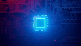 Colourful animation shows data flow in a motherboard in pc. Processor among highlighted circuits and electronic components.CPU. Hardware. Concept of digital communication, cloud computing, processing. - Powered by Shutterstock - Get 15% off with code: PIKWIZARD15