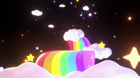 Looped cartoon magic rainbow road in the sky animation. 