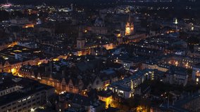 Aerial View Shot of Oxford UK, United Kingdom at evening night