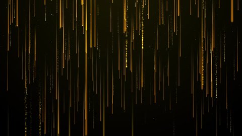 Falling glowing gold streak cascading rain line particles , 4K ,3d abstract animation of particle background.