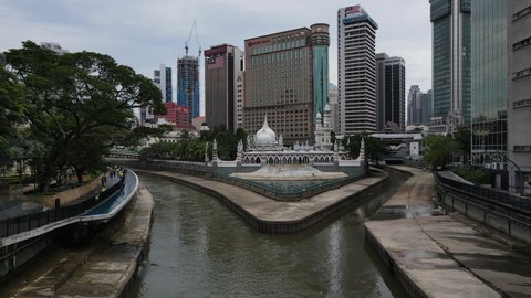 KUALA LUMPUR, MALAYSIA - January 21, 2021 : Aerial footage of Sultan Abdul Samad Building at Merdeka Square during Covid19 pandemic.
