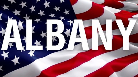 Albany Georgia US city flag waving in wind video footage Full HD. Realistic city Flag background. Albany Flag Looping closeup 1080p Full HD 1920X1080 footage. Albany USA United States country flags Fu