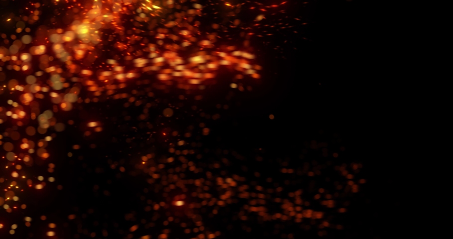 Abstract fire motion graphic. Fire glittering sparkle drift from left on dark background. embers flying in the wind and heat turbulence from fire. 3D render, 4K loop Royalty-Free Stock Footage #1065954667