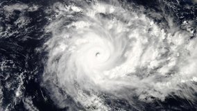 Hurricane storm, tornado top view. Animation of giant hurricane seen from outer space. Elements of this video furnished by NASA